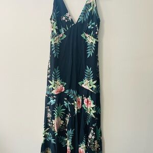 FARM Rio Black Maxi Dress with Green and Pink Floral Print